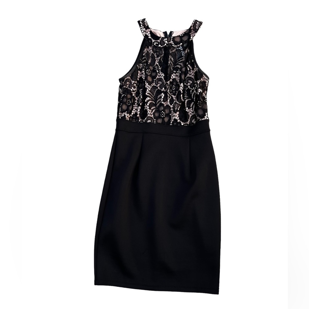 Elegant Black dress with lace top half and nude upper lining.